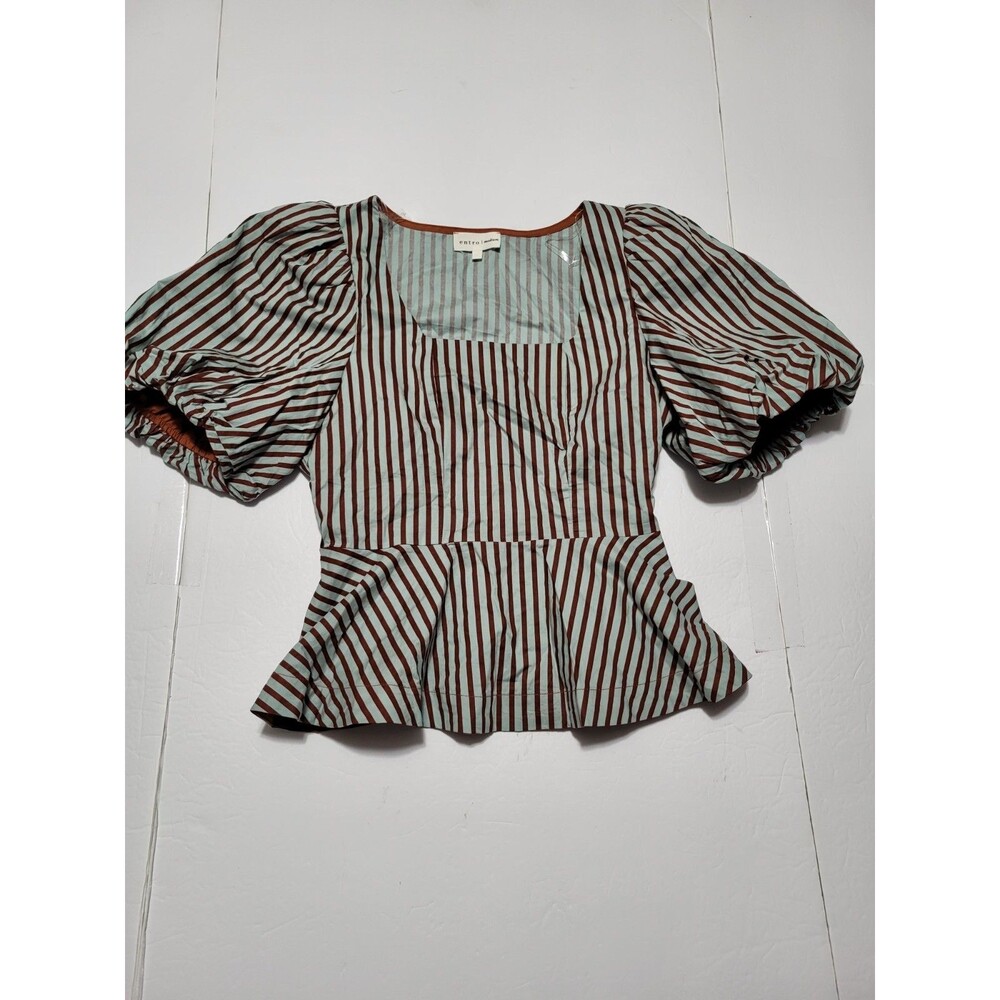 (#L7) entro Hot Blue And Burgundy Ruffle Sleeve Tee Size Women's M